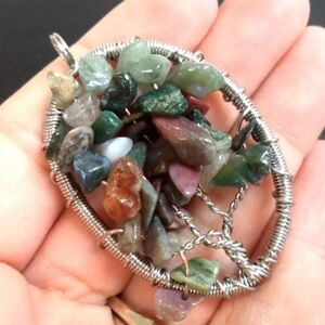 Natural Gemstone Reiki Chakra Chip Beads Tree of Life Healing Pendant Only